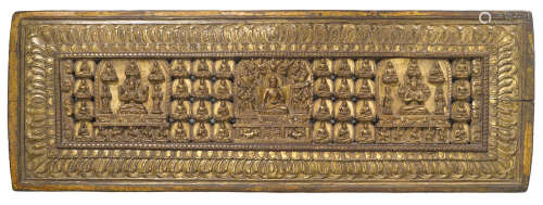 A gilt lacquered wood manuscript cover Tibet, circa 15th century