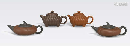 A group of four Yixing teapots