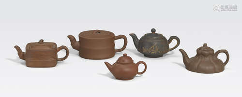 A group of five Yixing pottery teapots