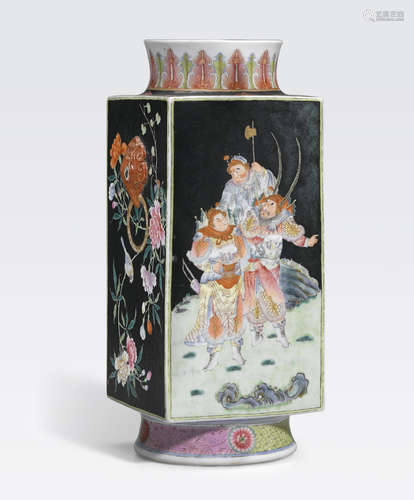 A polychrome enameled cong-form vase Qianlong mark, Republic period