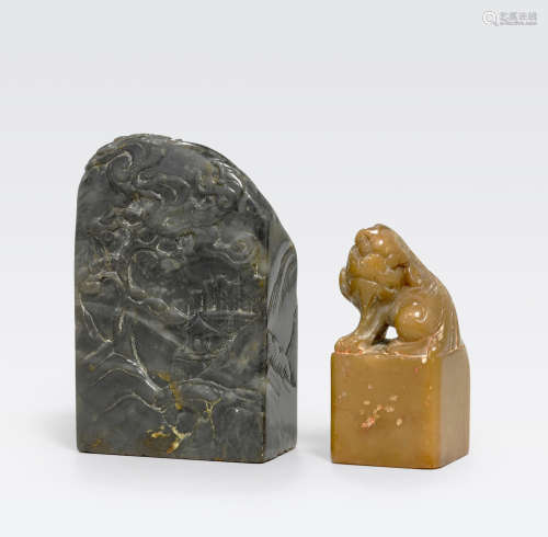 Two carved stone seals the larger, Chen Rong, dated by inscription to 1918