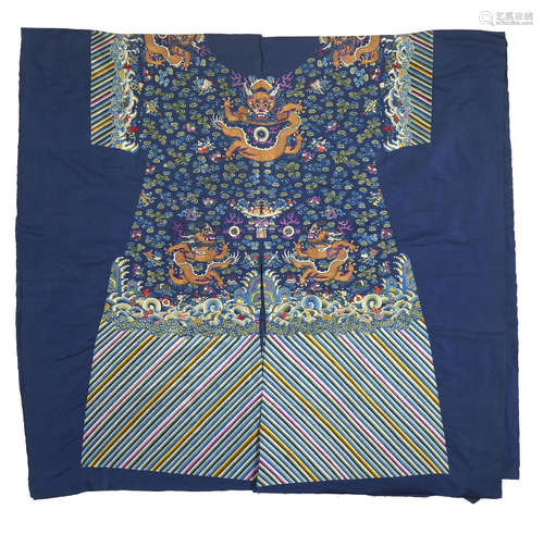 Uncut yardage for an embroidered blue silk ground dragon robe, jifu Late Qing dynasty