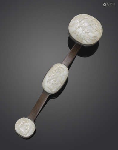 A jade and silver-wire inlaid hardwood ruyi scepter 19th/early 20th century