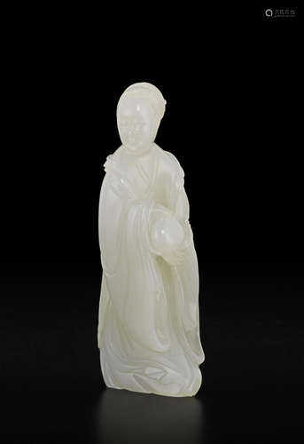 A white jade carving of a lady 18th century