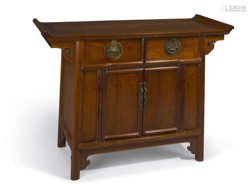 A huanghuali and mixed wood two-drawer altar coffer Late Qing/Republic Period