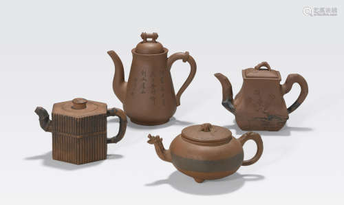 A group of four Yixing teapots