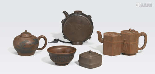 A group of five Yixing pottery decorations