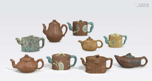 A group of nine Yixing ware teapots
