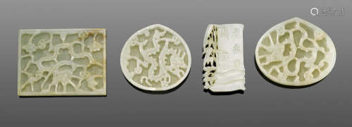 A group of four carved jade decorations Ming dynasty or later