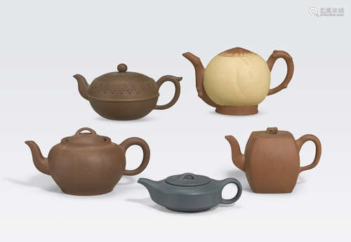 A group of five yixing teapots