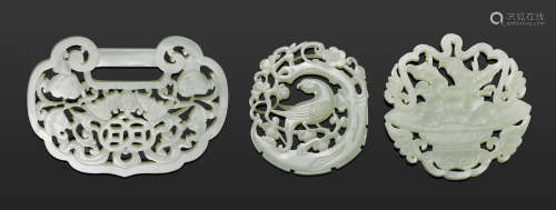 Three fine white jade pendants Late Qing to Republic period