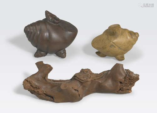 A group of three Yixing pottery decorations
