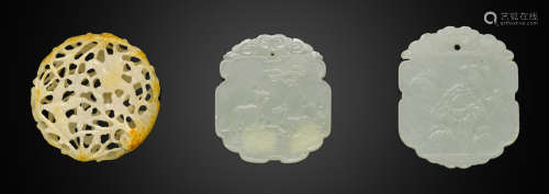 A group of three carved jade plaques Qing dynasty