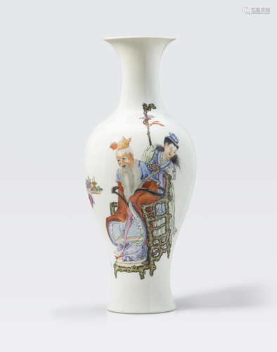 A famille rose enameled baluster vase with figure decoration Huai ren tang zhi mark, 20th century