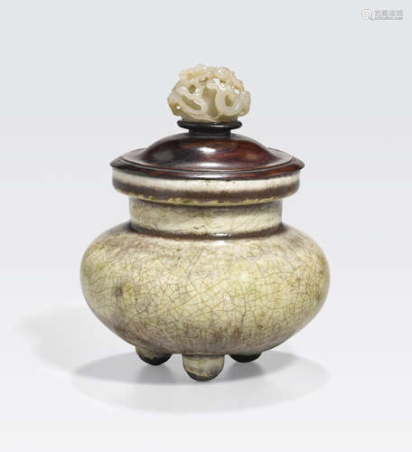 A mottled copper red glazed tripod censer Late Qing/Republic period