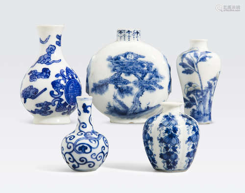 A group of four blue and white miniature vases Late Qing and Republic period