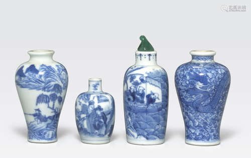 A group of four blue and white miniature vases Late Qing dynasty