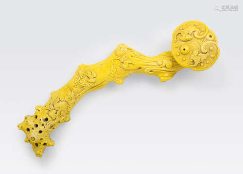 A yellow glazed ruyi scepter Wang Bingrong mark