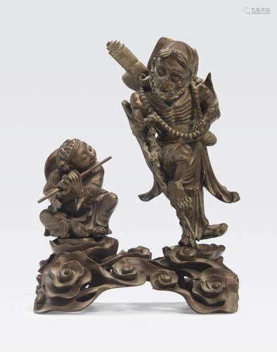 A pair of lacquered wood immortals Late Qing/Republic period