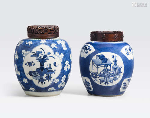 Two Blue and white ginger jars Kangxi period