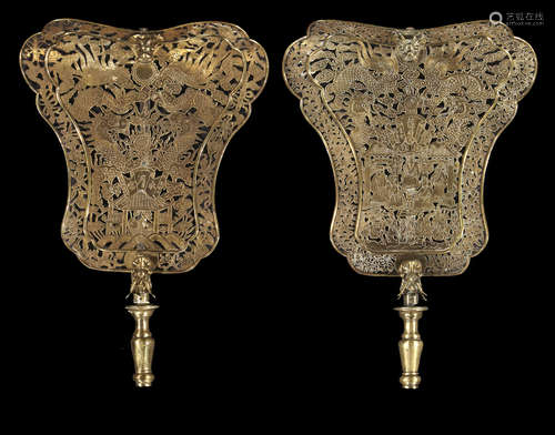 a pair of metal alloy temple standards Guangxu period, dated by inscription to 1892