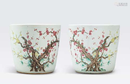 A pair of famille rose enameled jardinières Late Qing/Republic period