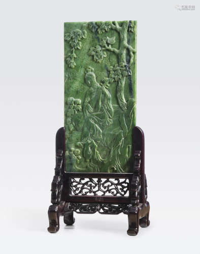 A dark green jade rectangular table screen
