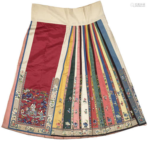 A woman's multi-colored satin skirt with embroidered decoration Late Qing dynasty