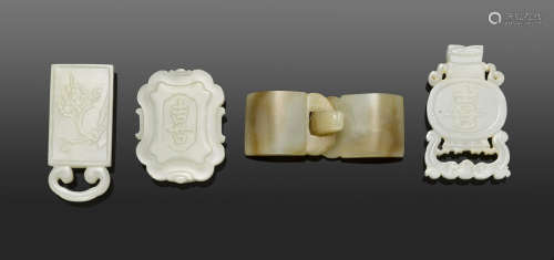 A group of four jade belt decorations Qing dynasty