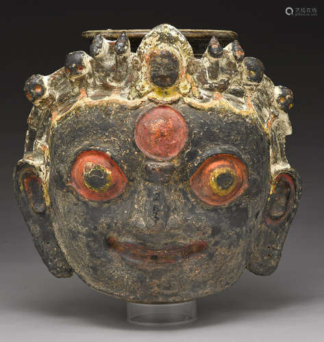 A large polychromed terracotta ritual pot Nepal, circa 17th century