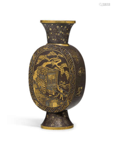 An inlaid iron ovoid vase Komai style, Kyoto, Meiji era