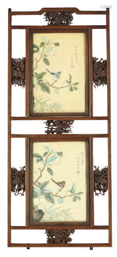 A pair of lattice wood architectural fragments Late Qing/Republic period