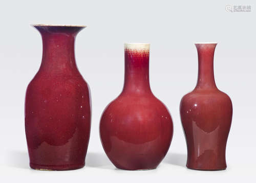 A group of three red glazed vases Late Qing/Republic period