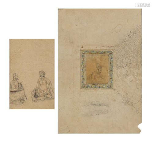 Two Mughal portraits India, late 17th century