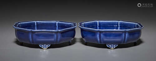 A pair of cobalt glazed octagonal footed basins Republic period