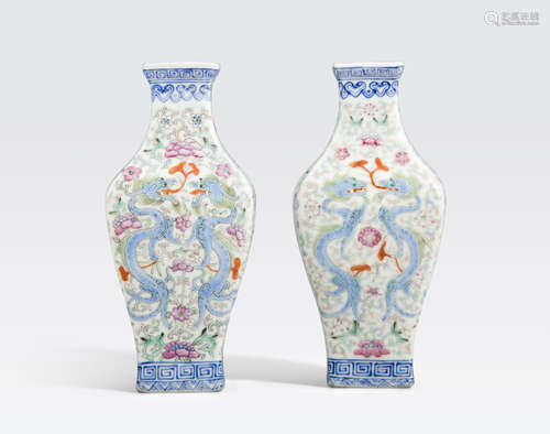 Two famille rose enameled vases Qianlong marks