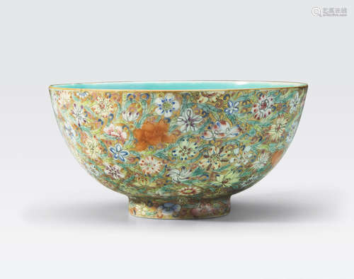 A millefleur-enameled eggshell porcelain bowl Qianlong mark, Republic period