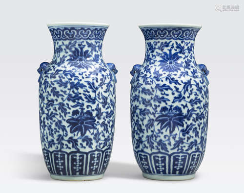 A pair of blue and white baluster vases 19th century