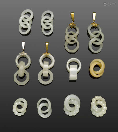 A group of reticulated white jade earrings