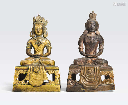 Two bronze figure of Amitayus Qianlong nine-character marks and of the period, dated by inscriptions to gengyin (1770) and gengzi (1780) years