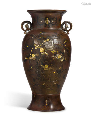 A large inlaid bronze vase Meiji era