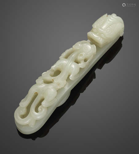 A large white jade belt hook