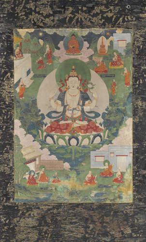 A thangka of Avalokiteshvara Shadakshari Tibet, 19th century