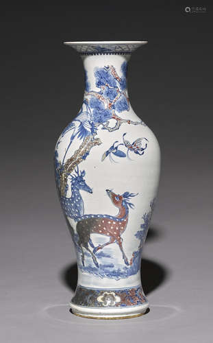 A large underglaze blue and copper red decorated vase Late Qing/Republic period