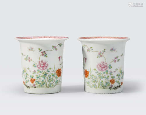 A pair of small famille rose enameled planters Daoguang marks