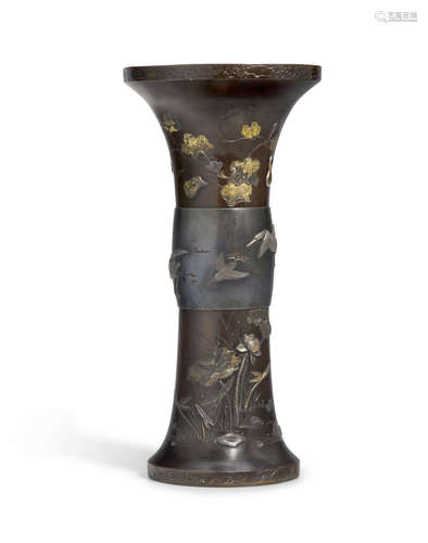 An inlaid bronze vase Meiji era