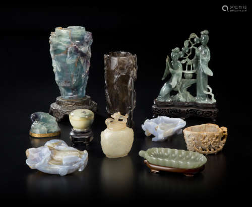 An assembled group of hardstone carvings
