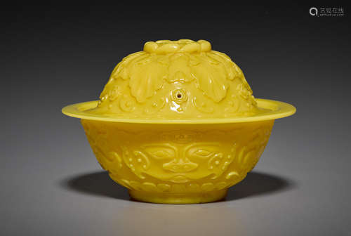 A yellow Peking glass covered potpourri bowl Republic period