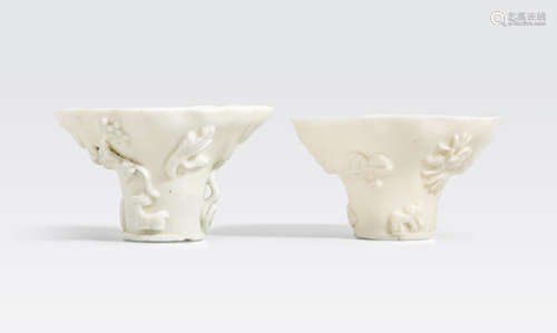 Two Dehua porcelain libation cups Qing dynasty