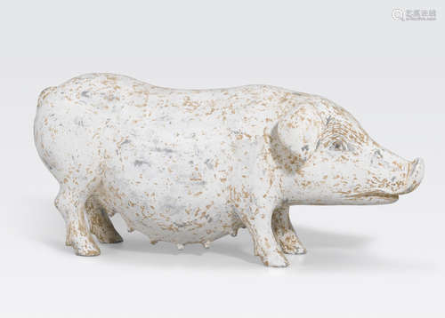 A Painted Gray Pottery Figure of a Sow Han dynasty